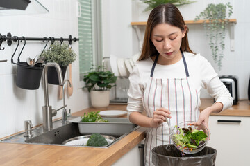 Food waste environment concept, people throwing food garbage into bin prepare to decompose.