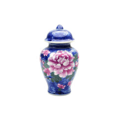Blue and Pink Floral Chinese Porcelain Jar