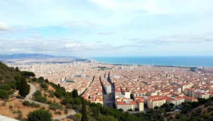 Fototapeta premium Breathtaking cityscape view from atop a hill