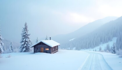  Snowy Solitude  A serene winter cabin in the mountains