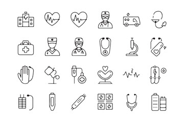 Minimalistic Line Art Medical and Energy Icons Vector Illustration