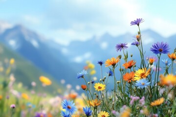 Obraz premium Colorful wildflowers in a meadow landscape nature outdoors.