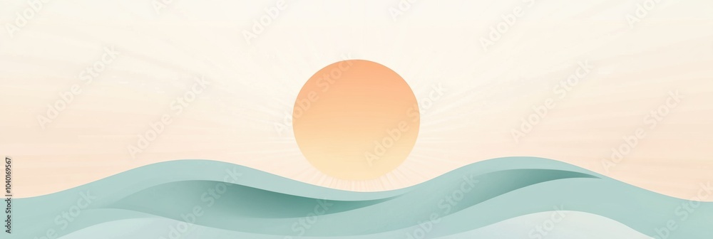 Poster a soft sun rises above gentle waves, capturing the essence of tranquility and inviting thoughts of p