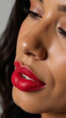 An image featuring permanent makeup and red lipstick on the lips of an African American woman