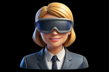 Close Up Businesswoman VR Headset Office Macro Shot Innovation Technology Workplace Environment Ample Copy Space Modern Setting Photo Stock Concept