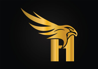 Initial H monogram letter alphabet with Eagle head symbol. Letter With Eagle Logo Design Vector Template