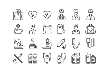 Minimalistic Line Art Medical and Energy Icons Vector Illustration