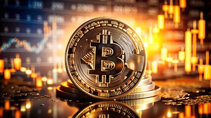Fototapeta premium Bitcoin cryptocurrency gold coin on trading platform chart background