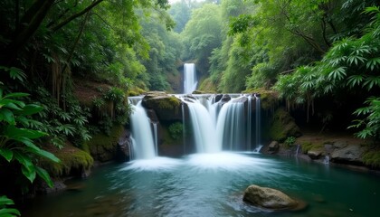 Obraz premium Enchanting Waterfall in a Tropical Paradise