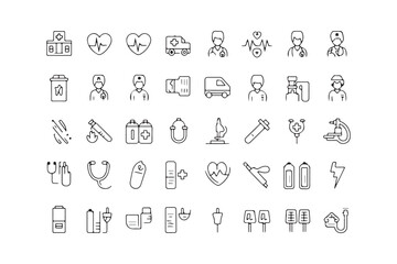 Minimalistic Line Art Medical and Energy Icons Vector Illustration