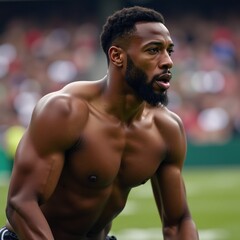 Digital portrait showcasing an African American male football player against a backdrop