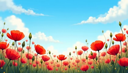 Blooming beauty in a field of red poppies under a clear sky