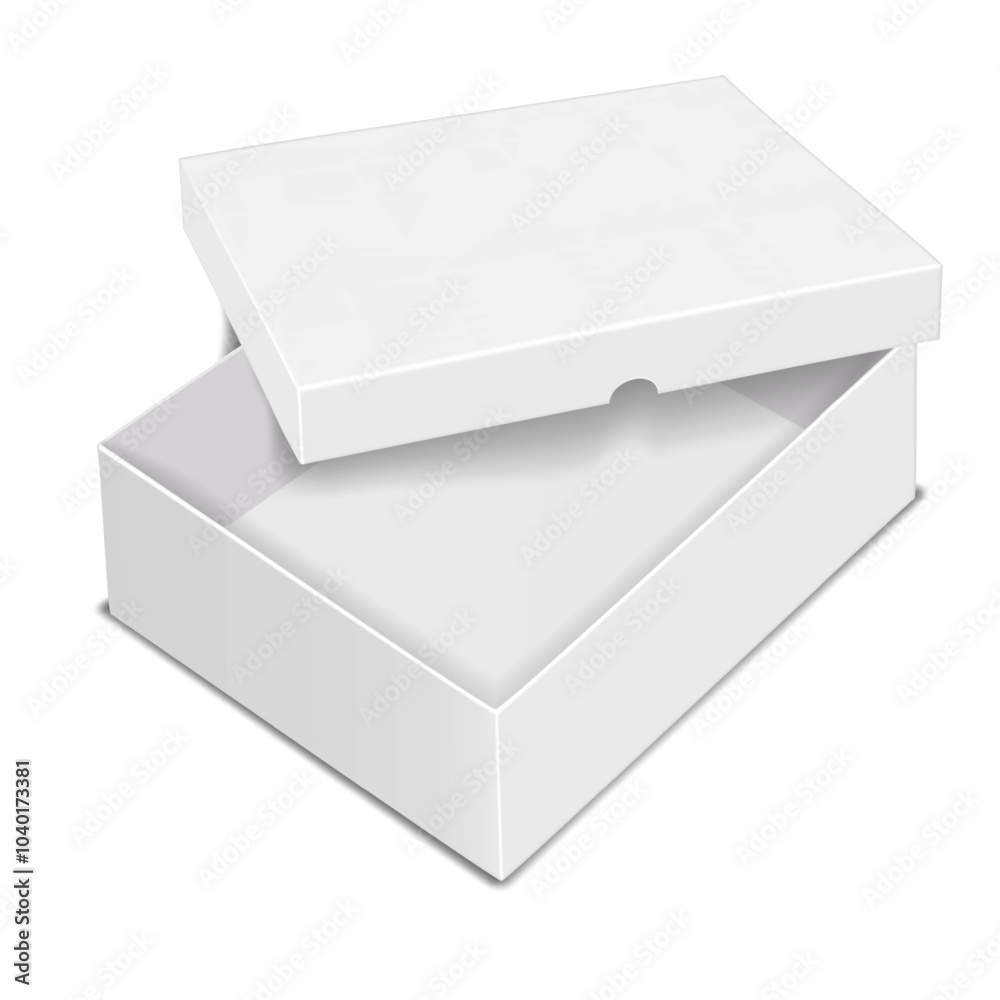 Canvas Prints white blank open deep-sided cardboard box with separate notched lift-off lid. realistic 3d vector mo