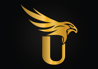 Initial U monogram letter alphabet with Eagle head symbol. Letter With Eagle Logo Design Vector Template