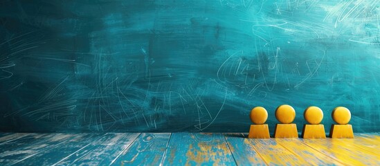Copy space image showcasing the adaptable workplace symbol on a vibrant yellow blackboard set against a serene blue ice background representing the business concept of adaptability