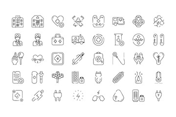 Minimalistic Line Art Medical and Energy Icons Vector Illustration