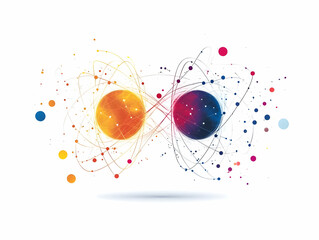 Flat Quantum Entangled Price Comparison: Split Screen Close-Up of Quantum Particles Reflecting Price Fluctuations, Real-Time Market Comparisons, Smart Business Analytics, Vector Illustration