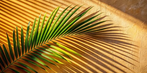 Obraz premium Palm Leaf Shadow on Wall with Sunlight - Natural Conceptual Photography for Relaxing and Tranquil Environments