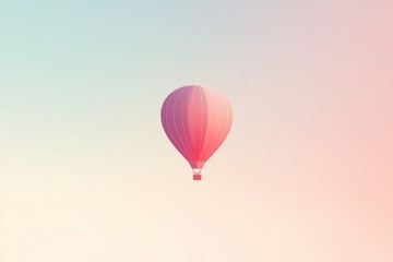 Fototapeta premium A hot air balloon floats gently in a pastel sky as the sun sets, inviting a feeling of calm and wonder in the quiet evening air. Generative AI