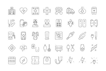 Minimalistic Line Art Medical and Energy Icons Vector Illustration