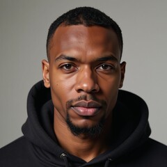 Fototapeta premium Digital mock-up featuring an attractive African American man in a hoodie sweater