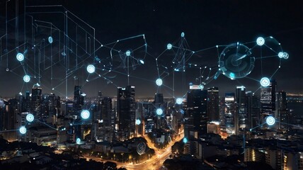 Smart City Network at Night.