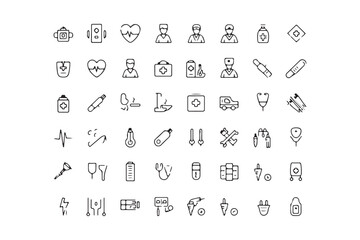 Minimalistic Line Art Medical and Energy Icons Vector Illustration