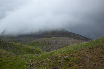 Iceland Mountains with low clouds