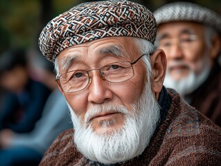 Intimate Close-up Portrait of Serene Elderly Man with White Beard, Outdoor Setting, and Soft Lighting for Cultural Themes