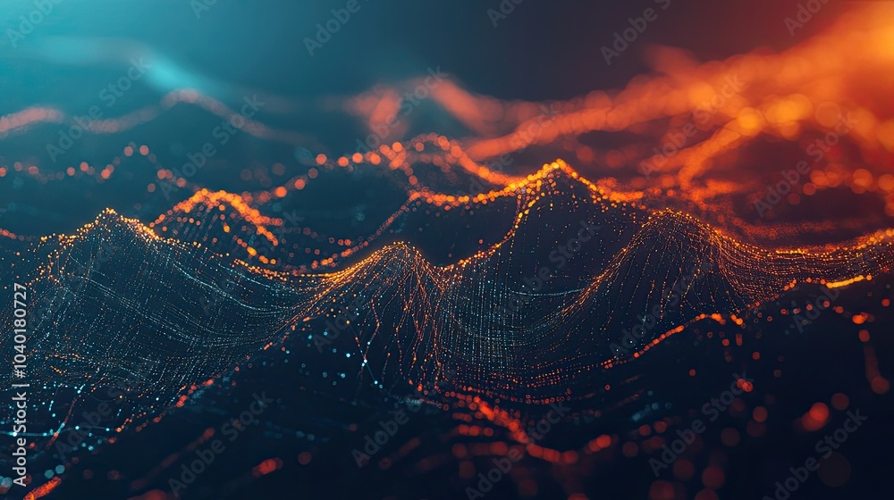 Poster abstract digital landscape with dynamic motion lines and bright ai visuals. ample space for copy