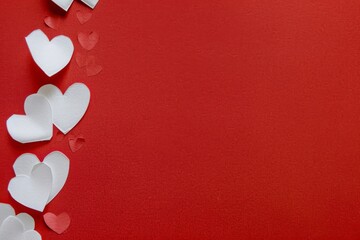 Celebrate love with white paper hearts on a vibrant red backdrop, perfect for Valentine's Day and Mother's Day moments of joy