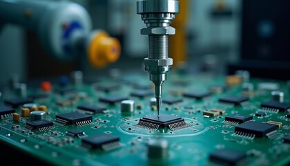  Precision engineering in action  A closeup of a drill bit in a circuit board