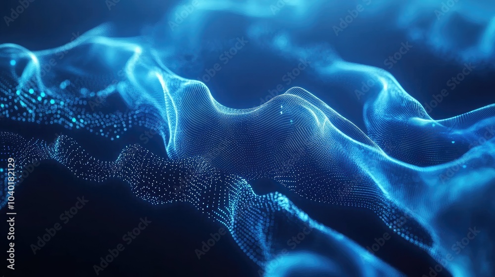 Poster blue ai data visualization with flowing lines and copy space for your message