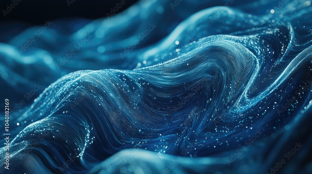 Poster blue ai data visualization with flowing lines and copy space for your message