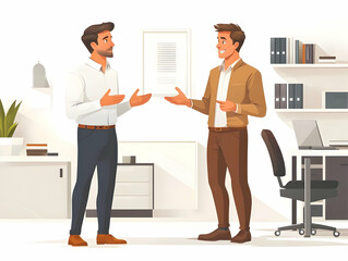 Fototapeta premium Flat Businessman Gesturing Heated Discussion Bright Office Candid Shot Business Planning Marketing Strategies Simple Flat Vector Illustration