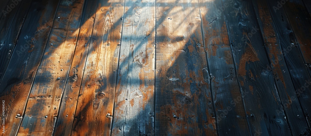 Poster a rustic wooden texture with sunlight streaming through a window casting shadows creating a warm amb