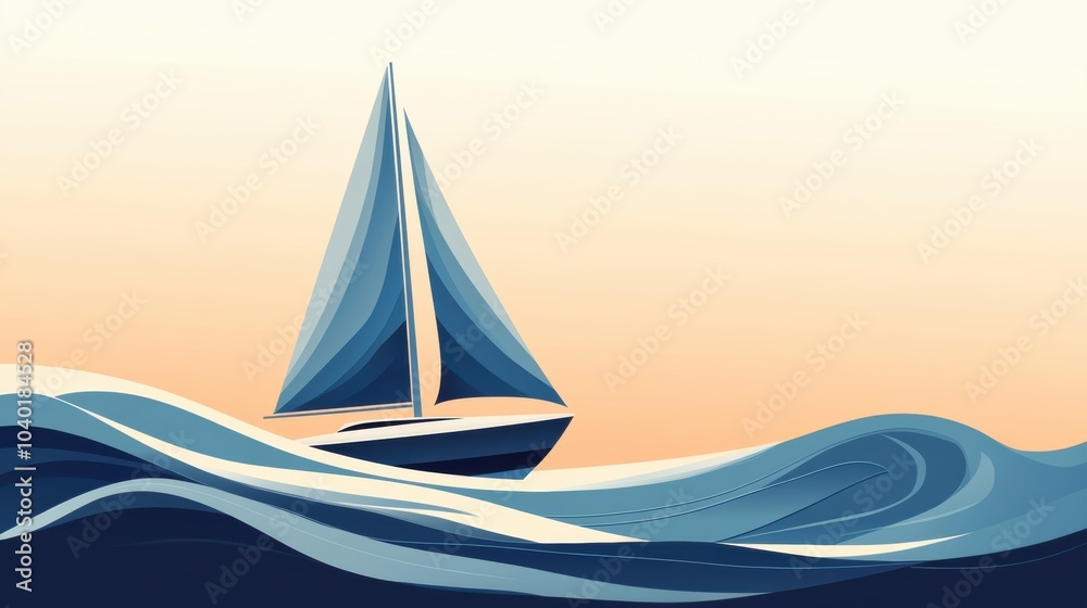 Poster a sailboat navigates smooth waves, embodying serenity in the twilight, as the sky transitions to war
