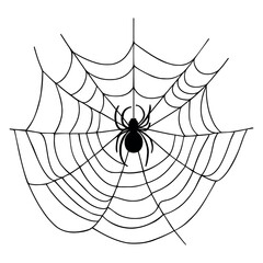Spider on cobweb continuous one line drawing. Vector illustration