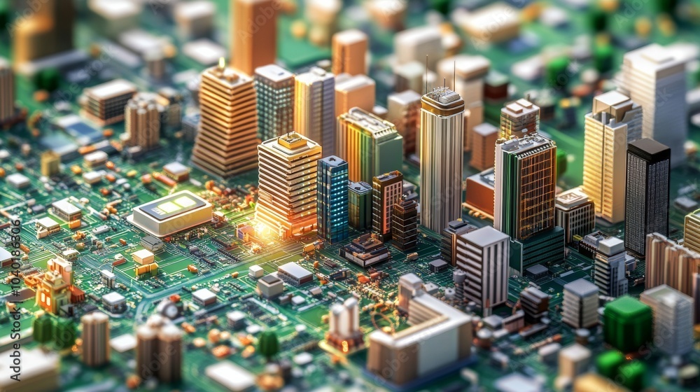 Poster Isometric Smart City. IoT-Driven Management with Microchip Integration