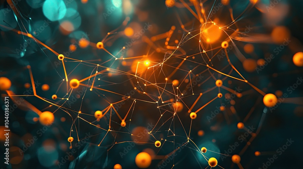 Poster complex digital nodes connected in a web, creating a modern ai technology background. room for text