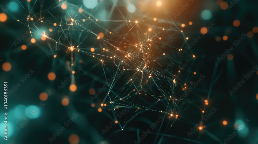 Poster complex digital nodes connected in a web, creating a modern ai technology background. room for text