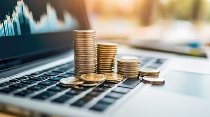 Presentation on Laptop Screen with Coins Displayed