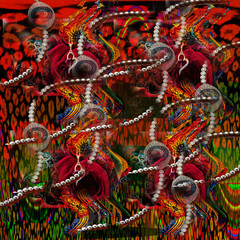 colorful wavy digital leopard design background collage print design work