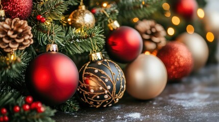 A Vibrant Christmas Tree Adorned with Glimmering Ornaments and Warm Lights Creates a Magical Holiday Atmosphere