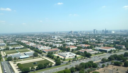 Fototapeta premium Aerial view of a bustling cityscape under a clear sky