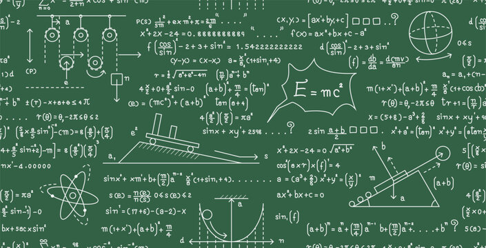 Seamless blackboard science principles calculation background formula.