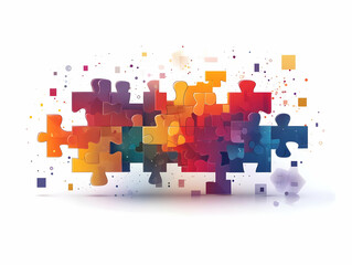Flat Abstract Puzzle Pieces Connecting Innovative Solutions ESG Business Negotiations Soft Abstract Image Bokeh Effects Focus Connection Point White Balance Simple Flat Vector Illustration Smart Busin
