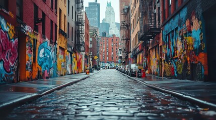 Fototapeta premium Vibrant City Street Murals: A Tapestry of Art and Urban Life