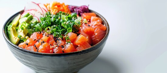 Isolate a poke bowl on a white background providing ample copy space for images