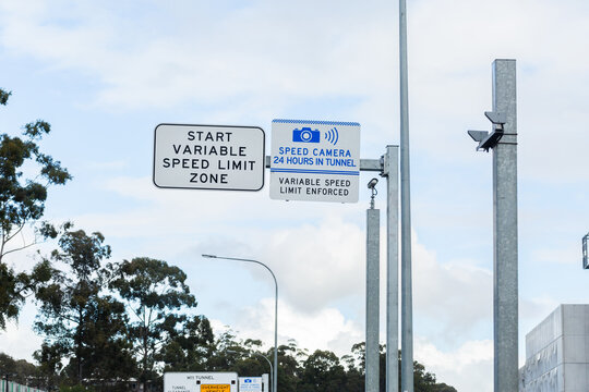 Start variable speed limit zone sign speed camera 24 hours in tunnel